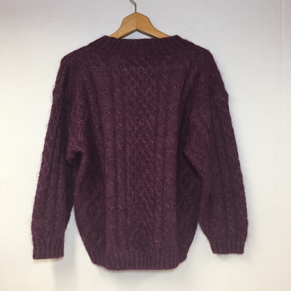 Vintage 90"s Paris Sport Club Mohair Cable knit Sweater Berry Cottagecor… - Picture 6 of 11